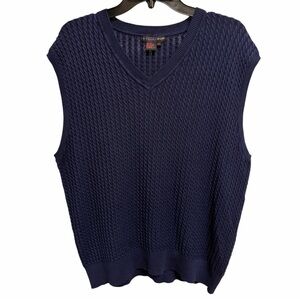 VTG Tulliano Mens Sz XL Silk Blend Navy Cable Knit Sweater Vest Grandpa Academia